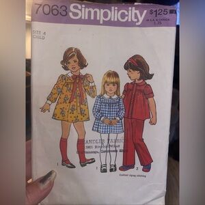 Vintage Simplicity Girls' Dress or Top & Pants Pattern #7063 Size 4 CUT Complete